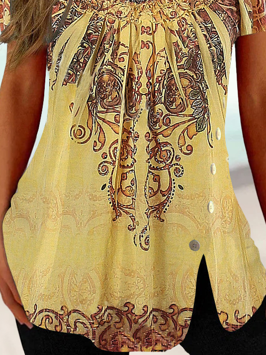 Square Neck Ethnic Ombre Regular Fit Top
