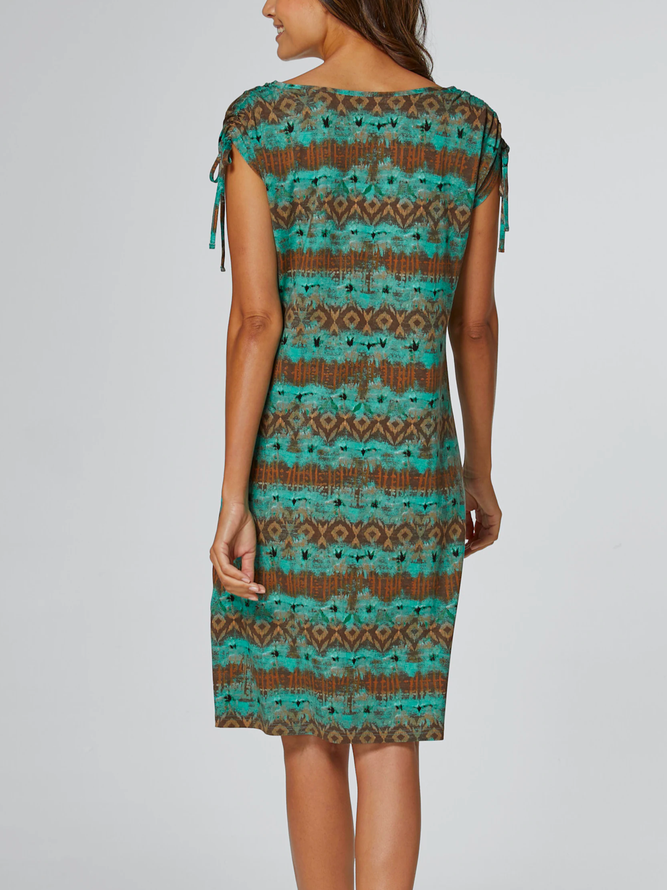 Loose Ethnic Crew Neck Boho Dress
