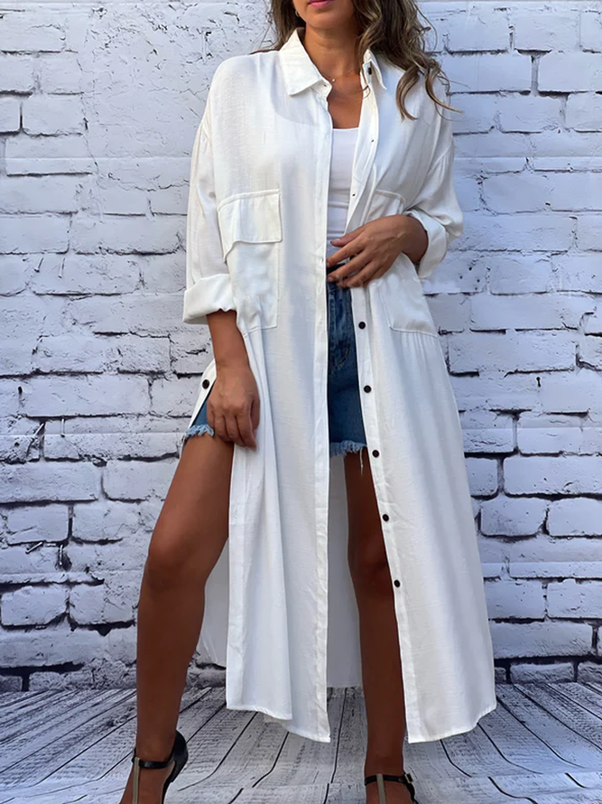 Buttoned Casual Shirt Collar Loose Dress