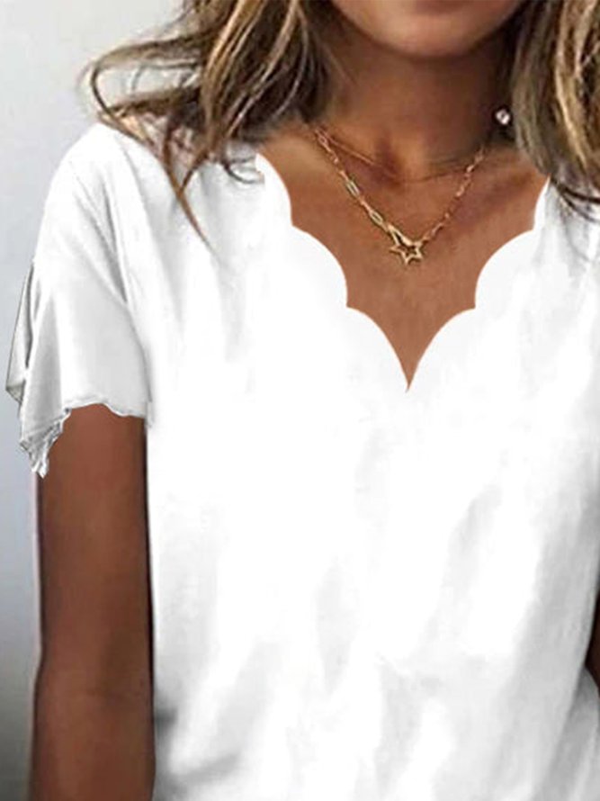 Casual Plain Loose V Neck T-Shirt