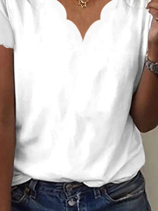 Casual Plain Loose V Neck T-Shirt