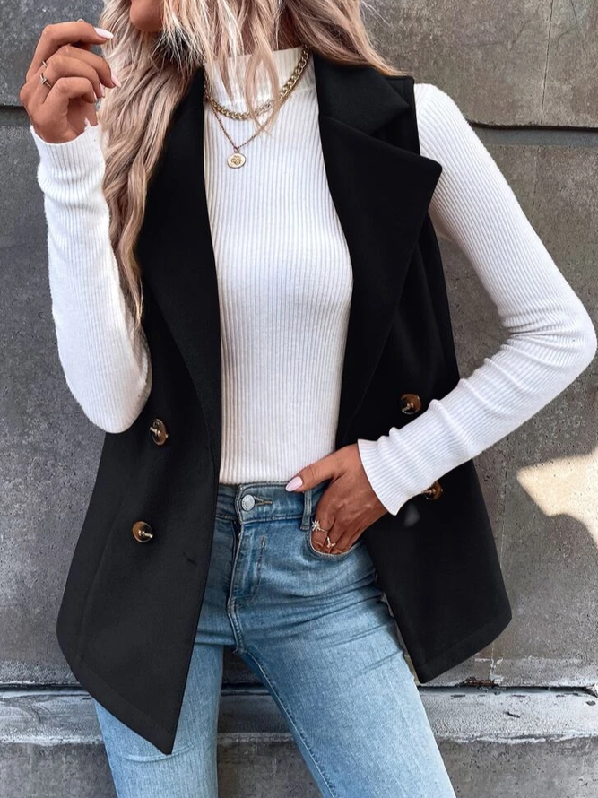 Loose V Neck Plain Casual Vest
