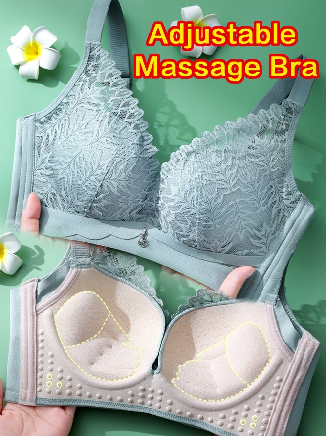Underwireless Lace Floral Bra Plus Size Full Coverage Adjustable Massage Bra