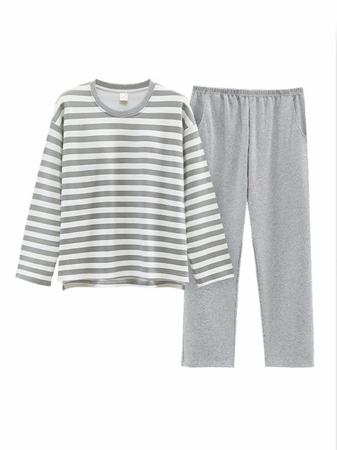 Cozy Cotton Stripe Printed Padded Loungewear Set Plus Size