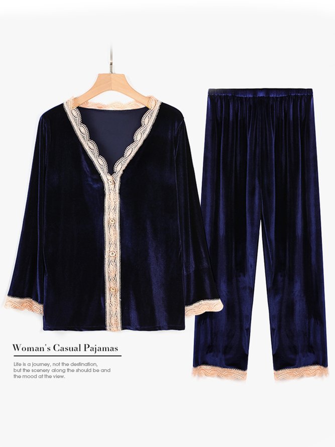 Valentine's Day Lace Gold Velvet Pajamas Homewear Set Plus Size