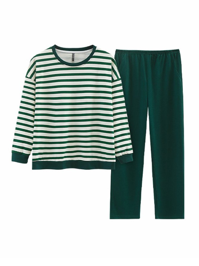 Cozy Cotton Stripe Printed Padded Loungewear Set Plus Size