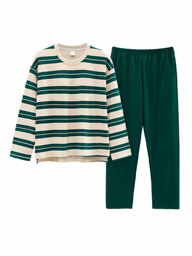 Cozy Cotton Stripe Printed Padded Loungewear Set Plus Size