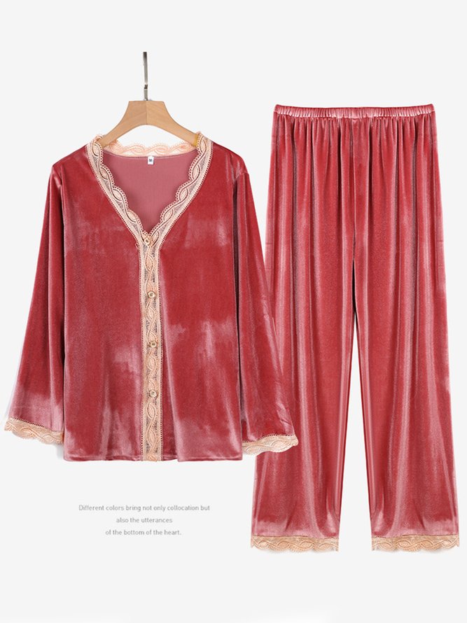 Valentine's Day Lace Gold Velvet Pajamas Homewear Set Plus Size