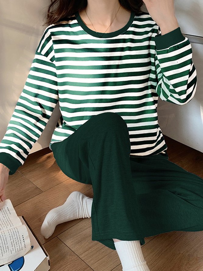 Cozy Cotton Stripe Printed Padded Loungewear Set Plus Size
