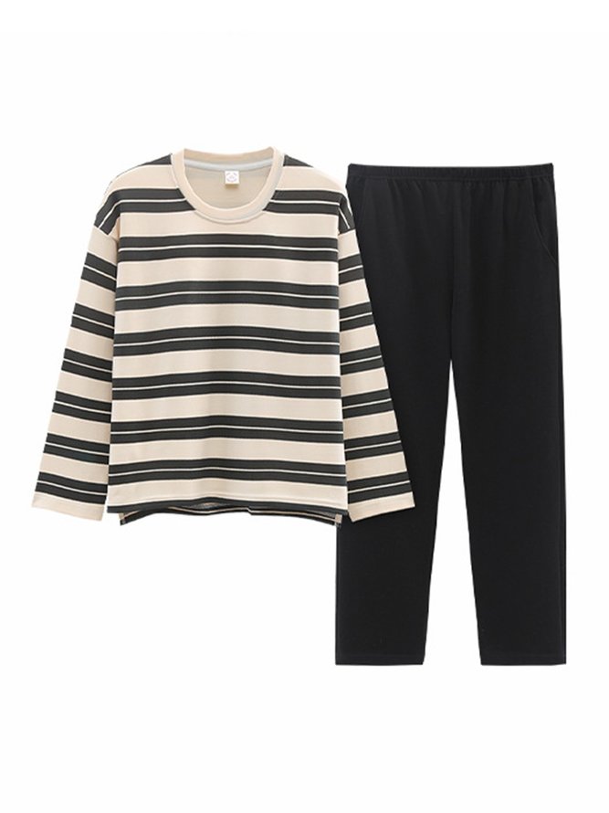 Cozy Cotton Stripe Printed Padded Loungewear Set Plus Size