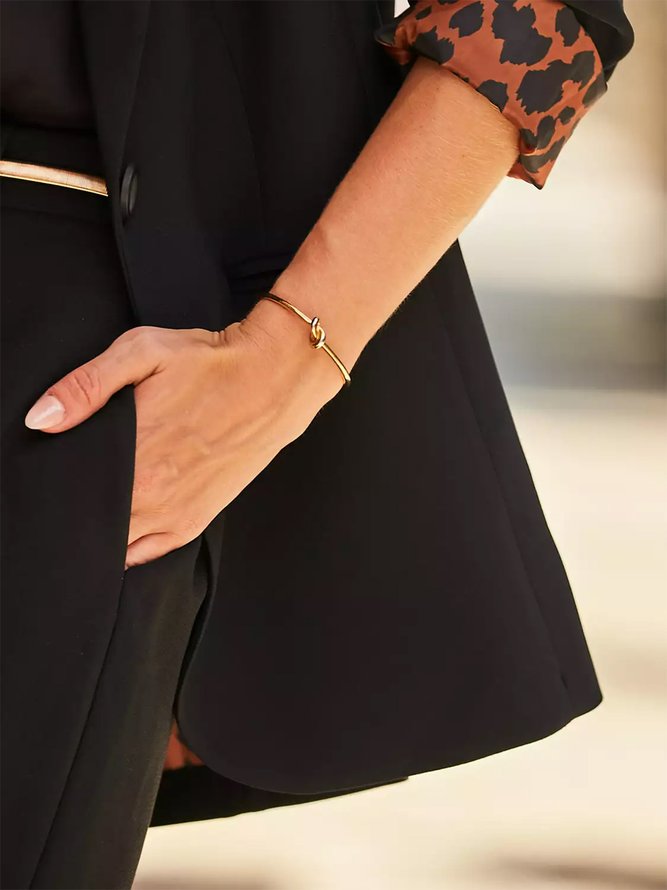 Elegant Leopard Print Lined Blazer, Black