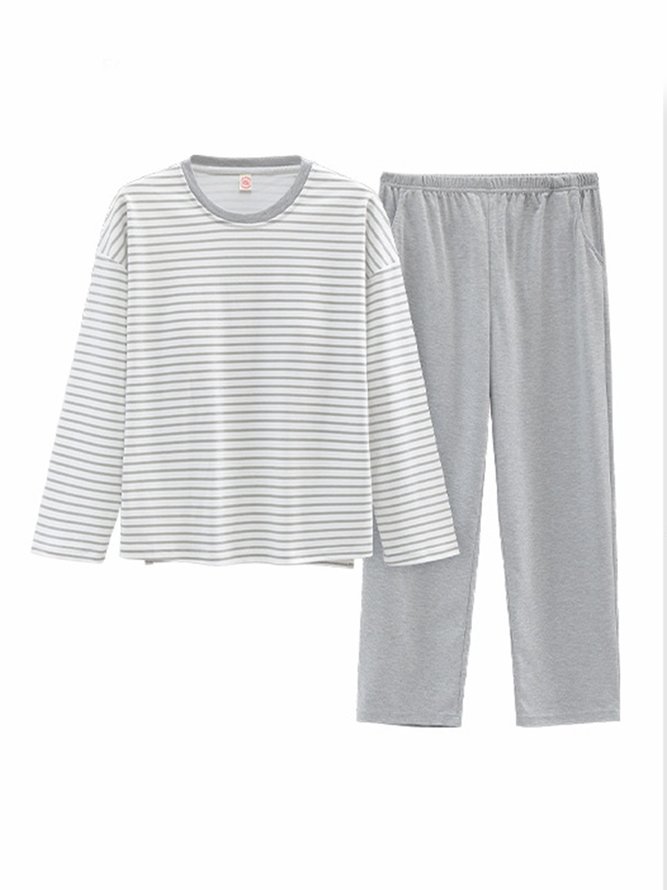 Cozy Cotton Stripe Printed Padded Loungewear Set Plus Size