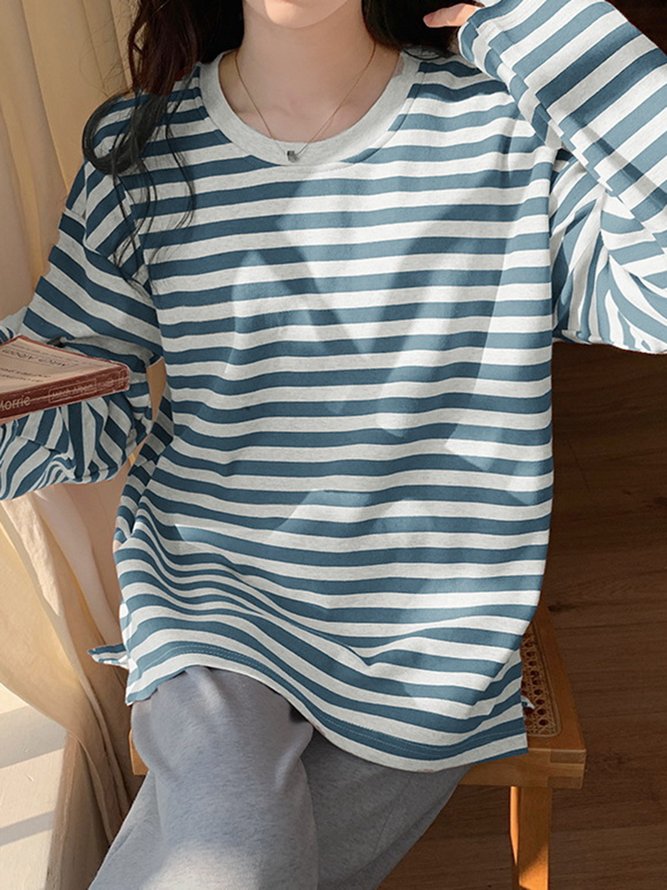 Cozy Cotton Stripe Printed Padded Loungewear Set Plus Size