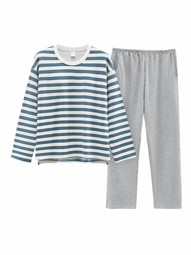 Cozy Cotton Stripe Printed Padded Loungewear Set Plus Size
