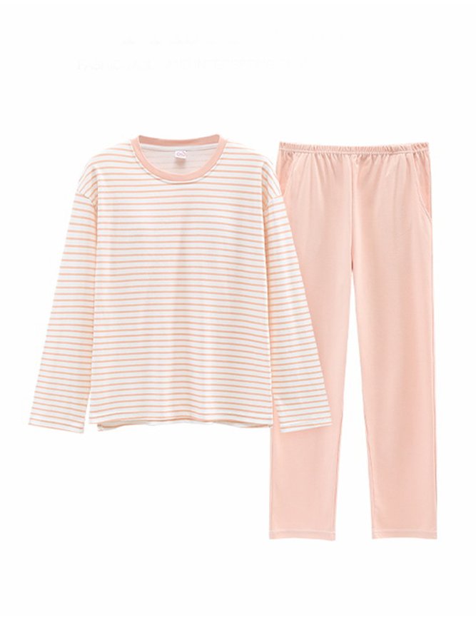 Cozy Cotton Stripe Printed Padded Loungewear Set Plus Size
