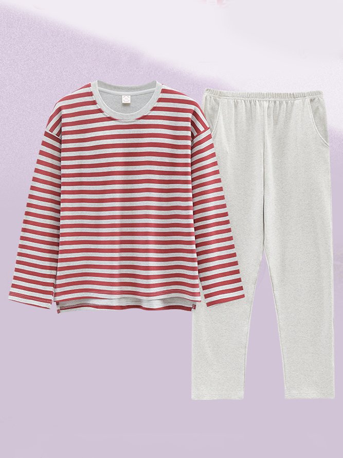 Cozy Cotton Stripe Printed Padded Loungewear Set Plus Size