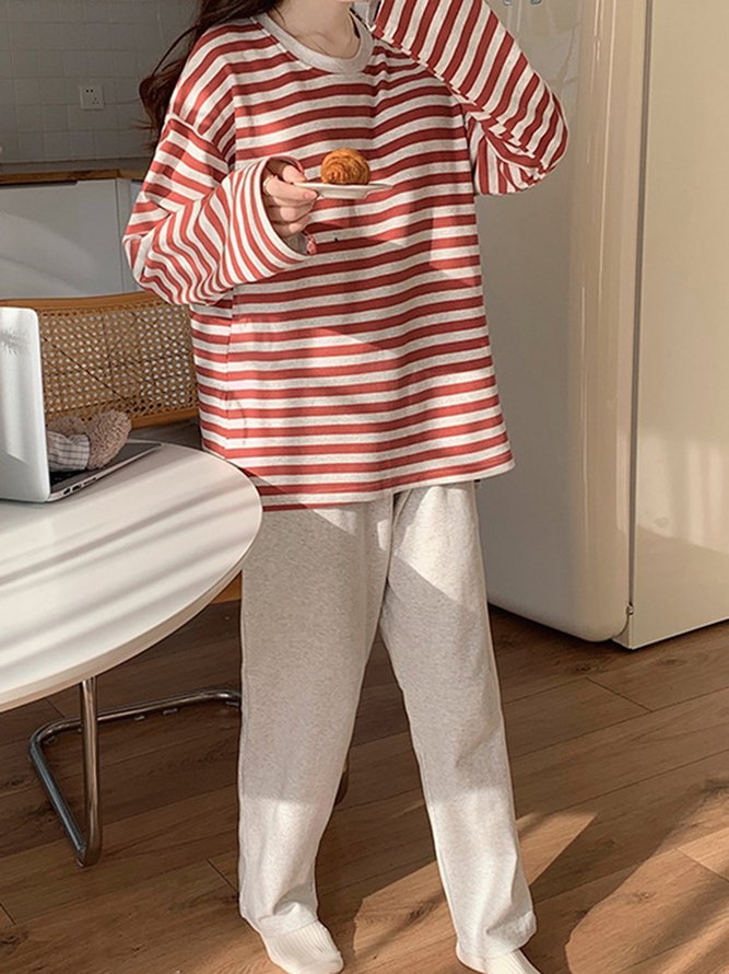 Cozy Cotton Stripe Printed Padded Loungewear Set Plus Size