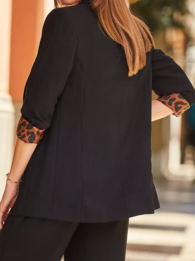 Elegant Leopard Print Lined Blazer, Black