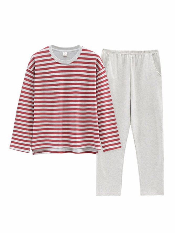 Cozy Cotton Stripe Printed Padded Loungewear Set Plus Size