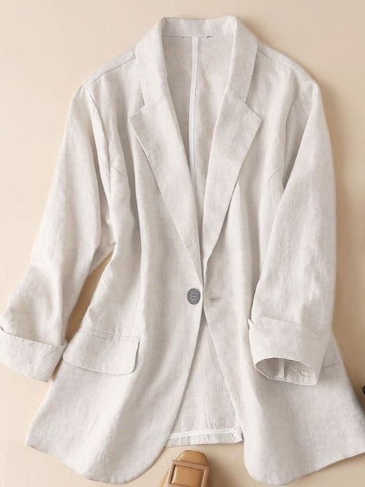 Casual Plain Lapel Collar Linen Blazer