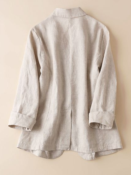 Casual Plain Lapel Collar Linen Blazer