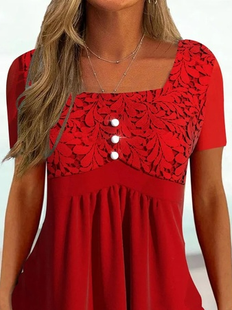 Vacation Plain Square Neck T-Shirt