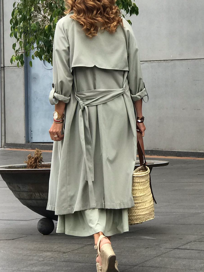 Loose Shawl Collar Plain Casual Trench Coat