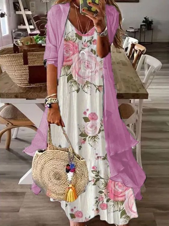 V Neck Regular Fit Boho Floral Two-Piece Set