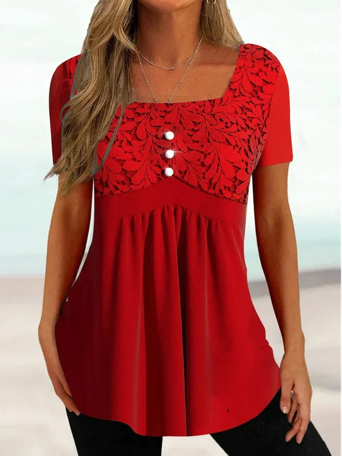 Vacation Plain Square Neck T-Shirt