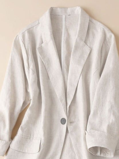 Casual Plain Lapel Collar Linen Blazer
