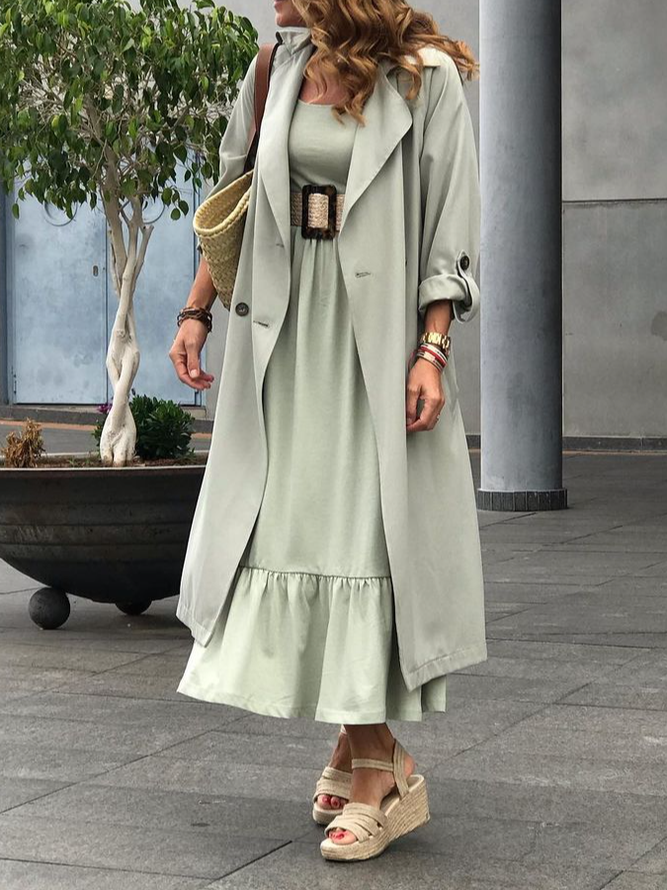 Loose Shawl Collar Plain Casual Trench Coat