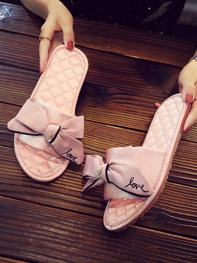 Bow Decor LOVE Casual House Slippers
