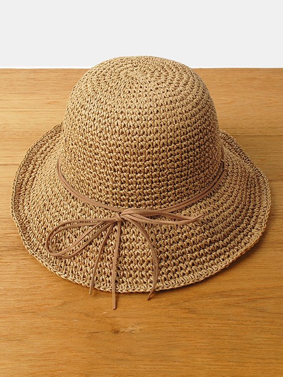 Boho Holiday Plain Leather Cord Trim Straw Hat Spring Summer Beach Accessories