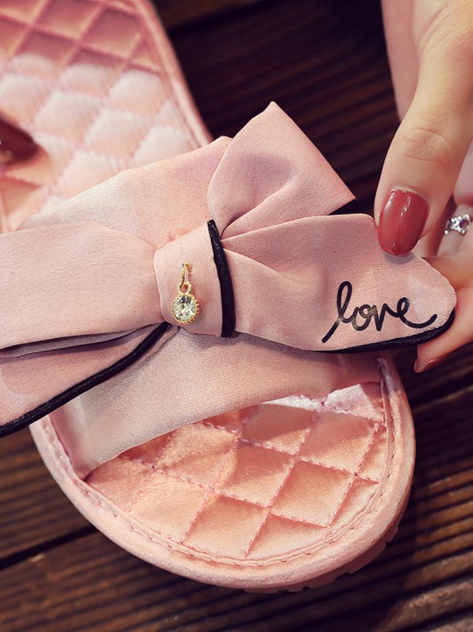 Bow Decor LOVE Casual House Slippers