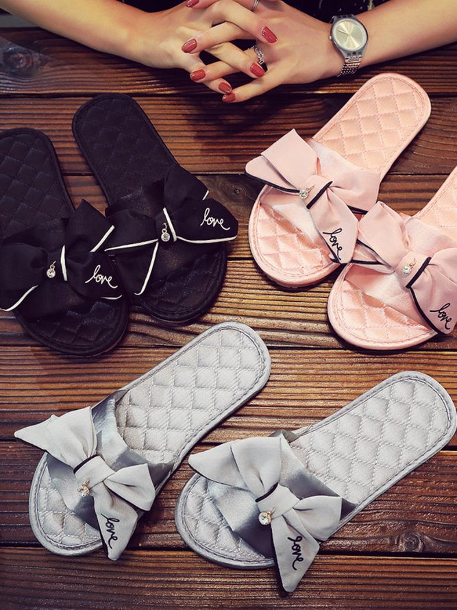 Bow Decor LOVE Casual House Slippers