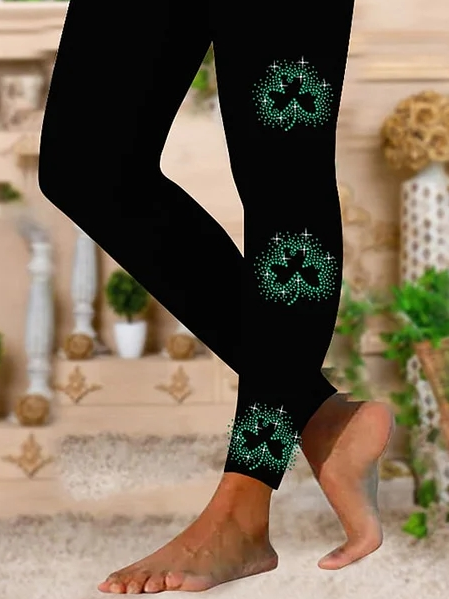 St. Patrick's Day Shamrock Print Stretch Leggings Price