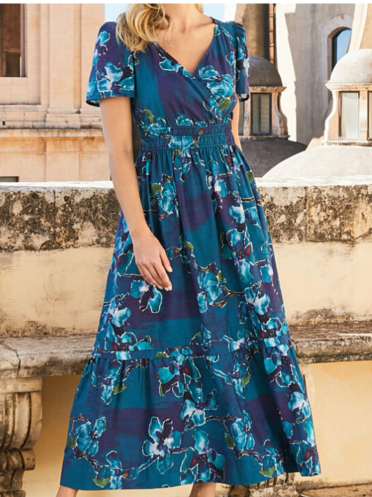 Floral Loose Casual V Neck Dress