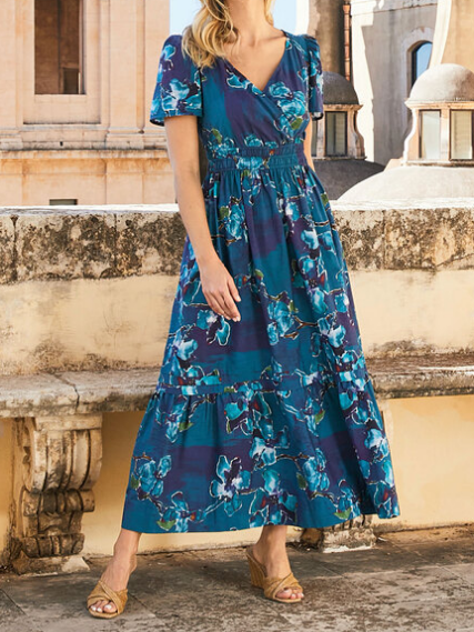 Floral Loose Casual V Neck Dress