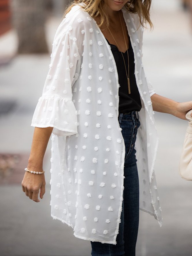 Wrap Loose Casual Ruffled Sleeves Plain Kimono