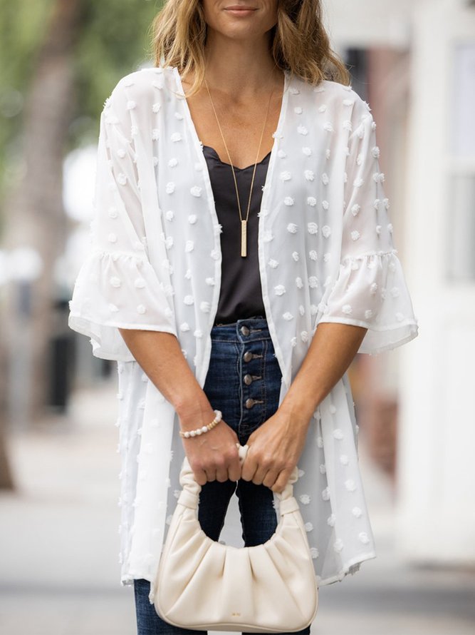 Wrap Loose Casual Ruffled Sleeves Plain Kimono