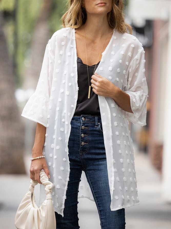 Wrap Loose Casual Ruffled Sleeves Plain Kimono