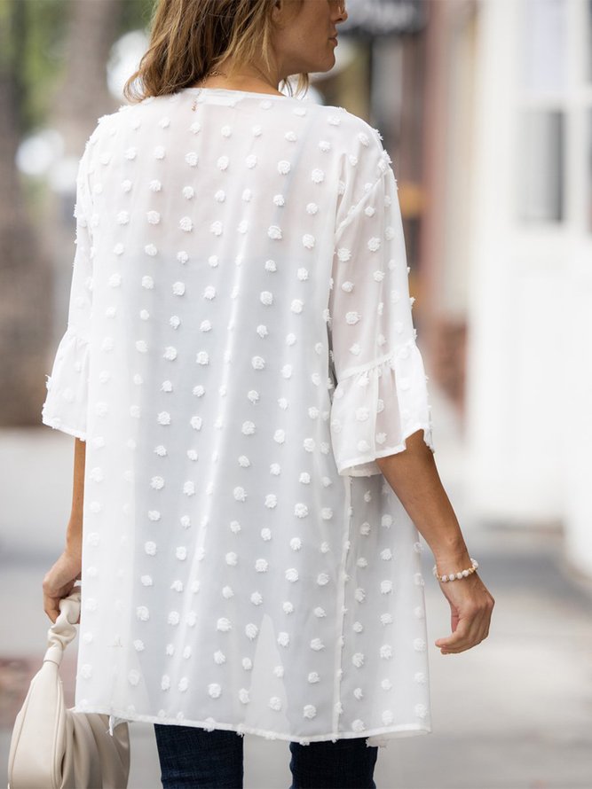 Wrap Loose Casual Ruffled Sleeves Plain Kimono