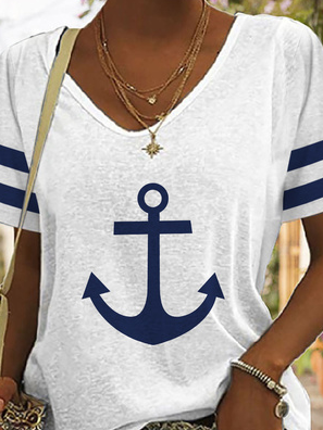 Women Sea Casual V Neck Anchor T-Shirt