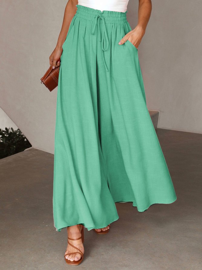 JFN Loose Plain Casual Elastic Band Flare Leg Pants