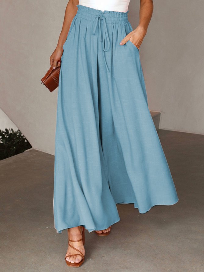 JFN Loose Plain Casual Elastic Band Flare Leg Pants