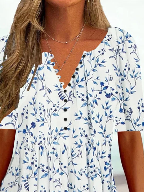 V Neck Regular Fit Casual Floral Shirt