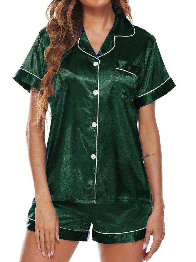 Cardigan Lapel Short Sleeve Shorts Pajamas Loose Casual Homewear Set