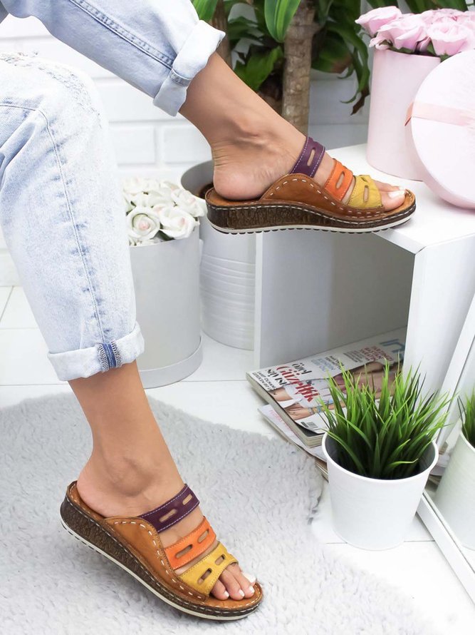JFN  Women Casual Summer Color Comfy Low Heel Wedge Sandals