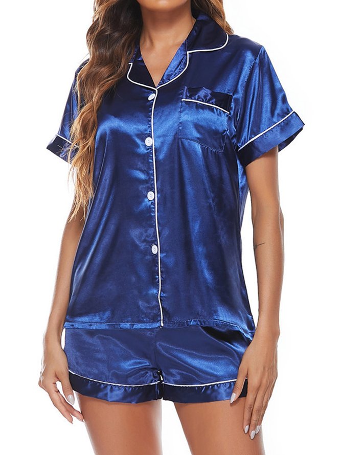 Cardigan Lapel Short Sleeve Shorts Pajamas Loose Casual Homewear Set