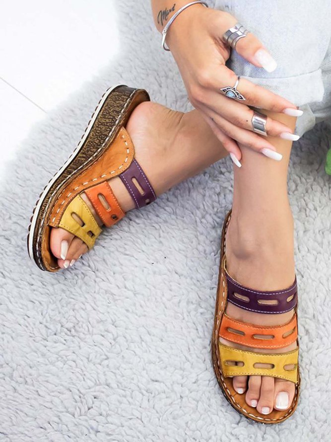 JFN  Women Casual Summer Color Comfy Low Heel Wedge Sandals
